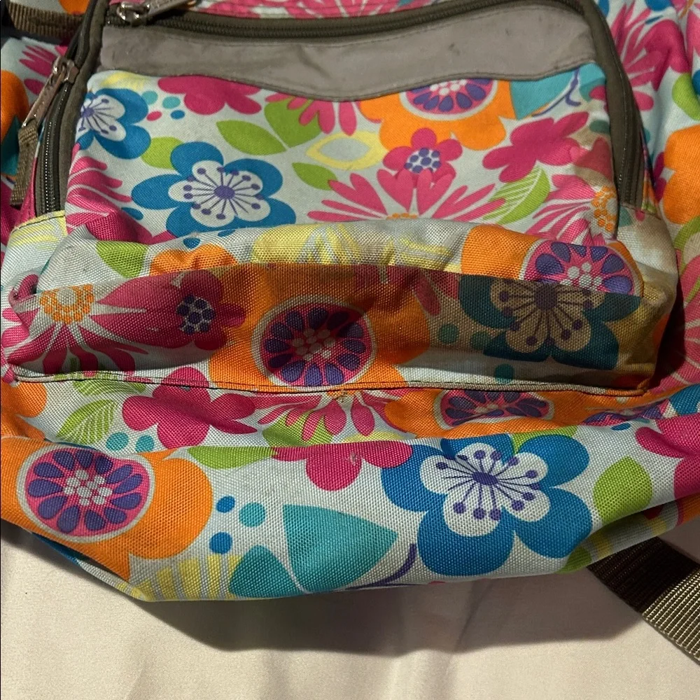 L.L. Bean Multicolor Floral Kids Backpack - Pink, Blue, Orange, Green